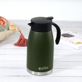 Cello Duro Pot | Hot and Cold Flask | Vacuum Insulated Teapot | Durable DTP Coating |Vacuum Insulated Bottle for Travel, Home, Office, School | 1100ml, Green