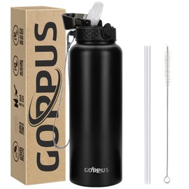 GOPPUS 1.2L/40oz Stainless Water Bottle with Straw Large Thermal Bottle 1200ml Flip Top Metal Bottles Cold Drink Leakproof Flask Big Drinks Bottles Double Walled Insulated Bottle Travel Water Bottle