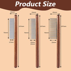 3Pcs Cat Comb Pet Flea Flea Comb for Dogs Long & Short Cat Comb Steel Tooth Comb with Wooden Handle Solid Wooden Cat Flea Comb Lice Tick Comb for Cats Dogs Rabbits Tangled Hair (3 Size)