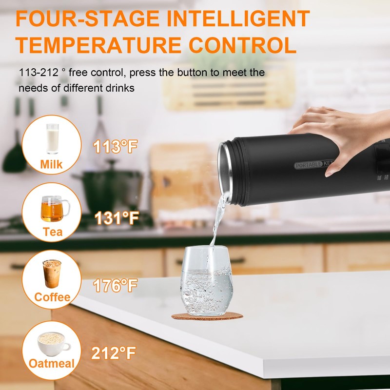 Rzlinn Portable Electric Kettle （110V）, Travel Tea Kettle, 316 Stainless