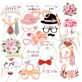 FOSDICK Pack of 55 Photo Box Accessories Wedding, Pink Photo Props Wedding, Funny Photo Box Props Wedding, Photobox Accessories, Hat, Tie, Glasses, Photo Props, Photo Booth for JGA Party