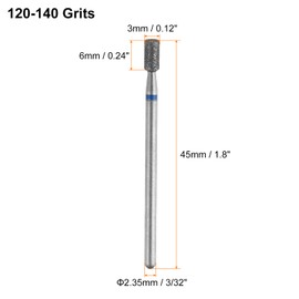 HARFINGTON 6pcs 120-140 Grits Diamond Grinding Bit 3mm Cylinder Head 2.35mm Shank 6mm Length Stone Sanding Drill Bits Rotary Tool for Ceramic Glass Nails Grinding Polishing
