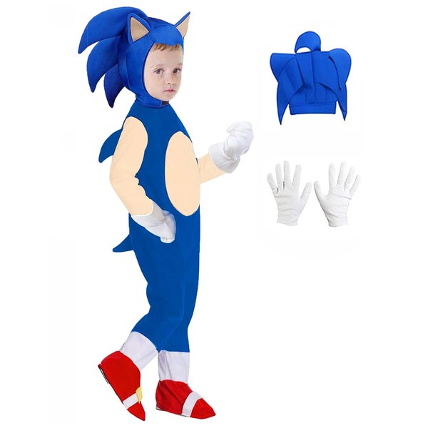 Kids Halloween Sonic Hedgehog Costumes Boys Cosplay Hedgehog Onesie Pretend Play Jumpsuit Unisex (Blue,M)