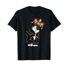 Black Cat Meow Mardi Gras Mask Fleur de Lis Cat Lover Women T-Shirt