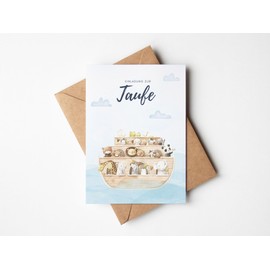 Paperlane by Essi Set of 10 Christening Invitation Cards Ark - Christening Invitation - Includes Envelopes 10 Pieces (10 Invitation Cards, Ark)