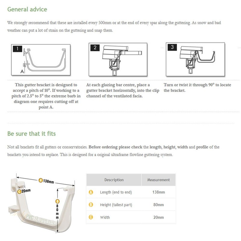 5 x White Ultraframe UGB500N Conservatory Gutter Brackets, Suitable for
