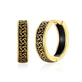 VYYU Gold Earrings for Men - S925 Sterling Silver Earrings for Women, Mens Black Cool Hoop Earrings | Huggie Gold Hoop Earrings Jewellery Gifts Earrings for Men Christmas Birthday Gifts, 14mm