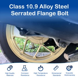 M6-1.0 x 20mm Flanged Hex Head Bolts, 50Pcs Serrated Flange Bolt, Class 10.9 Alloy Steel, Black Oxide, Coarse Thread Fully Threaded, External Flange Hex Drive Screws, DIN6921/GB5789