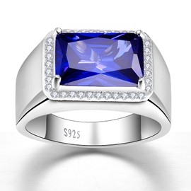 Yaresul Men's Rings 925 Silver 7 ct Created Sapphire Black Onyx Rings for Men Rectangle Cut Blue Sapphire Rings with White Zirconia Engagement Ring Men's Size J 1/2-1/2, Created Blue Sapphire