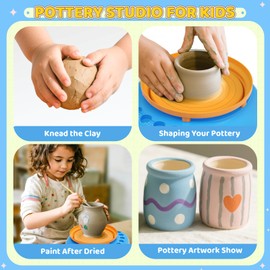 Pottery Wheel for Kids– Complete DIY Pottery Painting Kit for Ages 8-12 Beginners with 4 Air-Dry Clay Packs and Tools, Arts & Crafts Supplies Toys Birthday Gift for Boys Girls 6+ Years Old (Blue)