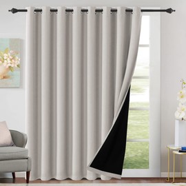 H.VERSAILTEX 100% Blackout Patio Curtains Thermal Insulated Curtains for Sliding Door Extra Wide Window Panels Full Light Blocking Grommet Drapes with Black Liner, W100 x L108 inch - Pumice Stone