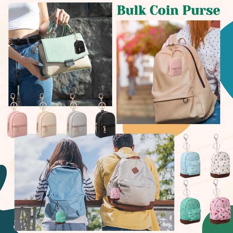 Hsei 8 Pcs Mini Backpack Keychain Coin Purse Tiny Key