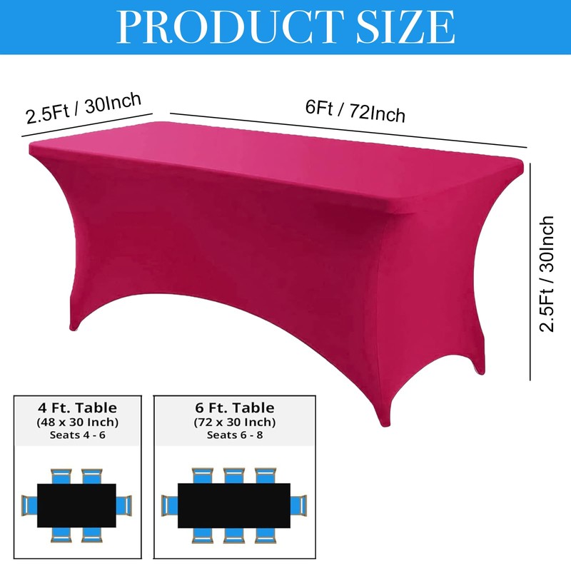 Stretchable Tablecloths,Hot Pink Spandex Fitted Tablecover 6ft Washable Stretch Spandex
