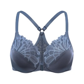 MELENECA Women's Racerback Front Closure Full Coverage Unlined Plus Size Underwire Bra Slate Blue 48F