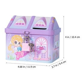 Mobestech 2pcs Adorable Mermaid Pattern Tinplate Coin Bank House Shaped Money Box Cute Saving Jar for present for Home Decor and