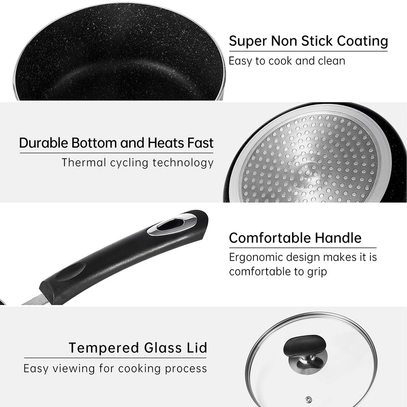 HooJay Nonstick Saucepan Set with Lid, Non Stick 1.5QT &