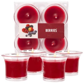 HYOOLA Clear Cup Scented Votive Candles - Berries - 12 Hour Burn Time - 4 Pack - European Made