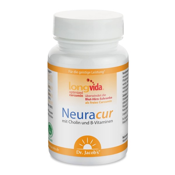 Dr. Jacob's Neuracur Tin 25 g I Optimised Longvida Curcumin with Choline, Folic Acid, Pantothenic Acid & Vitamin B Complex I For Mental Performance & Nerves * I 60 Capsules, 30 Servings, Vegan