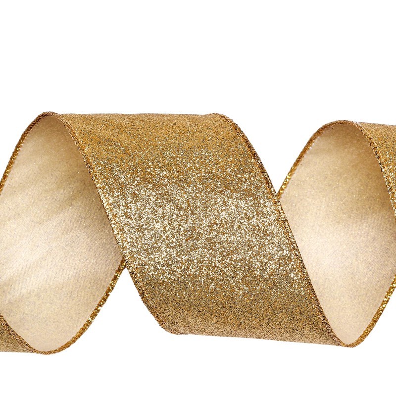 Ribest Gold Glitter Wired Ribbon for Christmas Tree Wreath Decoration