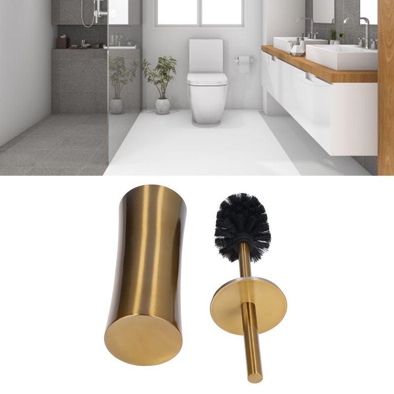 Toilet Brush Set Stainless Steel Gloden Space Saving Soft Durable