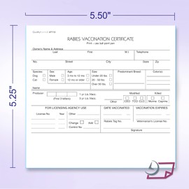 Veterinarian, 3-Part Rabies Vaccination Certificates for Cats & Dogs (100 Sets per Package)