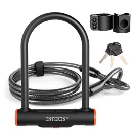 INTEKIN Bike U Lock Heavy Duty Bike Lock Bicycle Lock, 16mm U Lock and 6ft Length Security Cable with Sturdy Mounting Bracket for Bicycle, Motorcycle and More