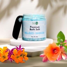 360Feel Island Breeze Cruelty-free Bath Salt - Facial, Body & Foot Scrub - Aromatherapy Infused with Pure & Natural Ingredients - Detoxifying Vegan Bath Soak - 8 Oz Jar