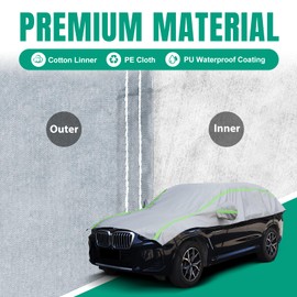 Half Car Cover Sedan with Green Reflective Strip, Hail Protector Car Cover with Cotton Liner, Sunroof & Windshield Cover for Ice and Snow, All Weather Car Body Cover for Sun, Rain, Dust