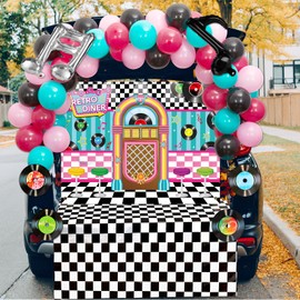Halloween Trunk Or Treat Car Decorations Kit Retro Diner Theme Halloween Trunk Car Garage Outdoor Indoor 1950s Music Decorations for Rock Retro Diner Party Lawn Outside Archway Door Patio Supplies
