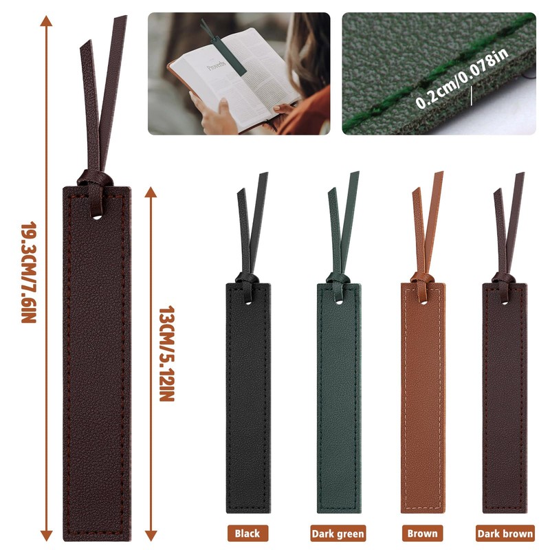 kdafio 4 Pcs Leather Bookmark, Classic Stitched Bookmark with Leather