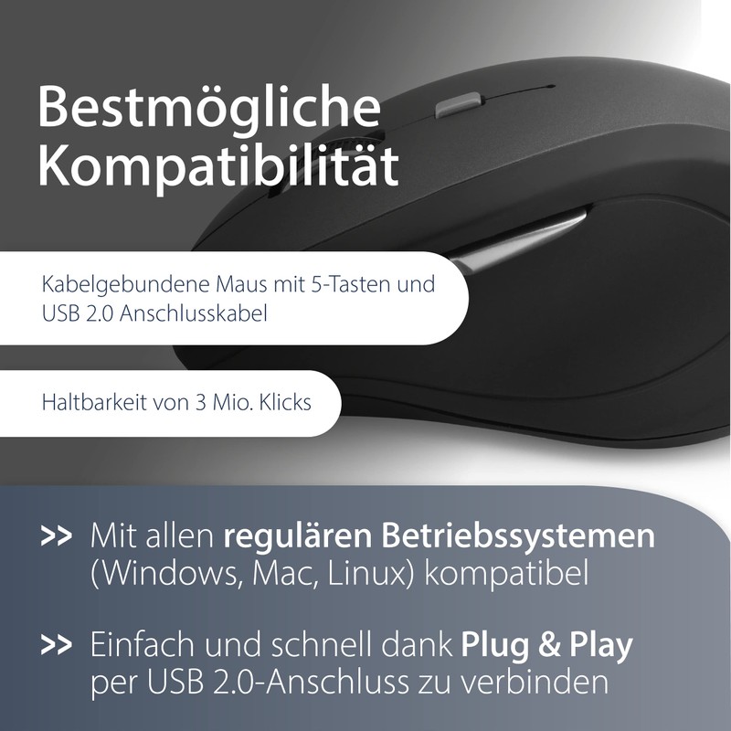 MediaRange kabelgebundene 5-Tasten Maus mit optischem Sensor, schwarz/grau