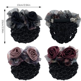 3 Pcs Flower Hair Bun Holder Covers Hair Net Snood Pocket Hair Clip with Barrette Ribbon Mesh Hairnet Hair Accessories for Women