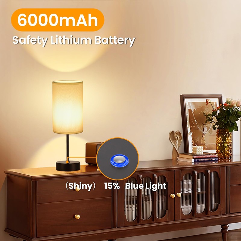 H.W.S Cordless LED Table Lamp, 5000mAh Rechargeable Powered Battery, Portable