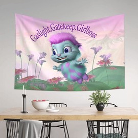 FENDROM Gaslight Gatekeep Girlboss Bibble Pink Meme Tapestry For Bedroom College Dorm Wall Hanging Home Decor Bibble Funny Tapestry