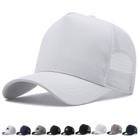 RF Men's Cap, Large Size, Hat, Mesh, Deep, 23.6 - 25.6 inches (60 - 65 cm), New Style, Unisex, Stylish, Cool, Long Brim, Popular, whiteplain