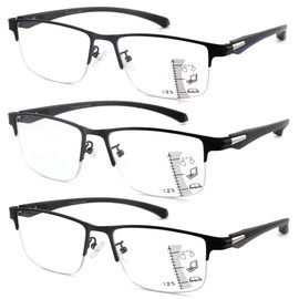 Caeyer 3 Pack Progressive Multifocus Reading Glasses Men Blue Light Blocking Metal Frame Executive style(2.5x)