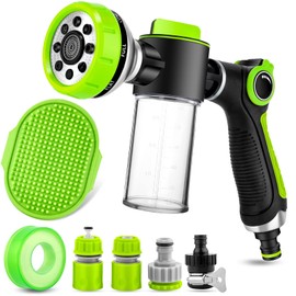 Dog Washing Hose Attachment, 8-in-1 Sprayer Mode Garden Hose Nozzle with Pet Bathing Brush and 100cc Soap Dispenser Bottle, Adopted in Watering Flowers, Car Wash, Dog and Horse Showering (Green)