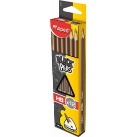 Maped Black'Peps HB - Wooden Pencils (HB, Black, Orange) Pack of 12
