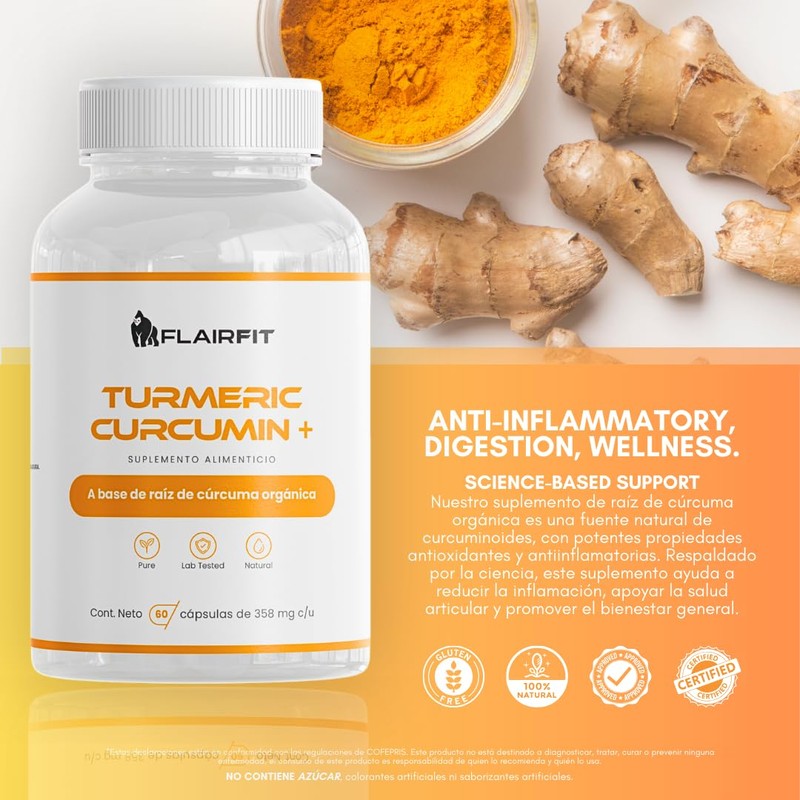 Flairfit® Suplemento En Cápsulas, Formulación Premium Extracto Premium Turmeric Cúrcuma,