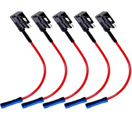 QitinDasen 5pcs Premium 12V / 24V ACU Medium Piggyback Fuse Holder, Car Add-A-Circuit Fuse Tap, with Wire Harness, 15Pcs Standard Blade Fuses, 1Pcs Fuse Puller and 5Pcs Wire Ties