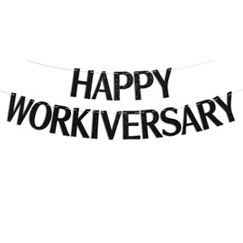 Black Glitter Happy Workiversary Banner - Work Party Office Party Hanging Letter Sign, Employee Retirement Decor, Happy Work Anniversary Party Decorations