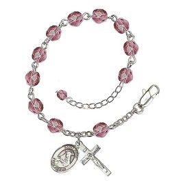 Bonyak Jewelry Adjustable Silver Plated 6mm Fire Poished Saint Rose of Lima Rosary Bracelet - February Purple