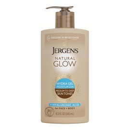 Jergens Natural Glow Hydra Gel Moisturizer, Hyaluronic Acid Tanning Lotion, Hydrating Tanning Gel, Fragrance-Free Self Tanner, Medium to Deep Skin Tones 8.3 Oz