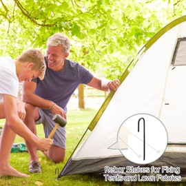 Rebar Stakes 16 Inch, Ground Stakes 10 Pack, J-Shaped Tent Stakes Heavy Duty Ground Anchors, Metal Garden Stakes for Fence, Trampoline, Landscape