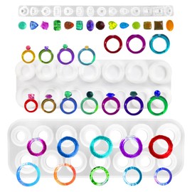 SENHAI - Molde de anillo de resina epoxi, moldes de silicona para anillos de diamante con cara redonda y rombiana, diferentes tamaños, molde de fundición de resina para colgantes y manualidades