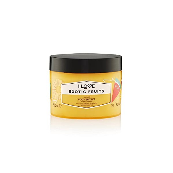 I Love Exotic Fruits Scented Body Butter, Packed With Shea Butter & Coconut Oil to Regenerate & Nourish the Skin, 85% Naturally Derived Ingredients, Vegan-Friendly - 300ml