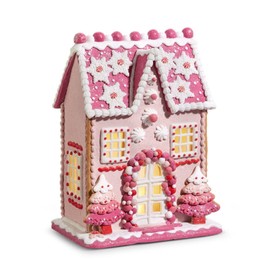 RAZ Imports Gingerbread House, 13-inch Height, Pink, Clay Dough, Christmas, Home Décor