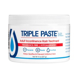 Triple Paste Tratamiento de erupción de incontinencia para adultos, tarro de 8 onzas, ungüento para sarpullido del pañal para adultos, trata, alivia y previene la irritación de la piel con una fórmula hipoalergénica sin fragancia