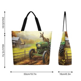 Muishi Farm Deer Canvas Tote Bag Large Women Casual Shoulder Bag Handbag Reusable Beach Shopping Grocery Bag For Outdoors