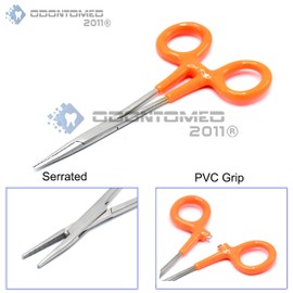 OdontoMed2011 Orange PVC Insulated Grip Handle Stainless Mosquito Hemostat Locking Forceps Straight 5" Serrated Clamp Fishing Tools ODM